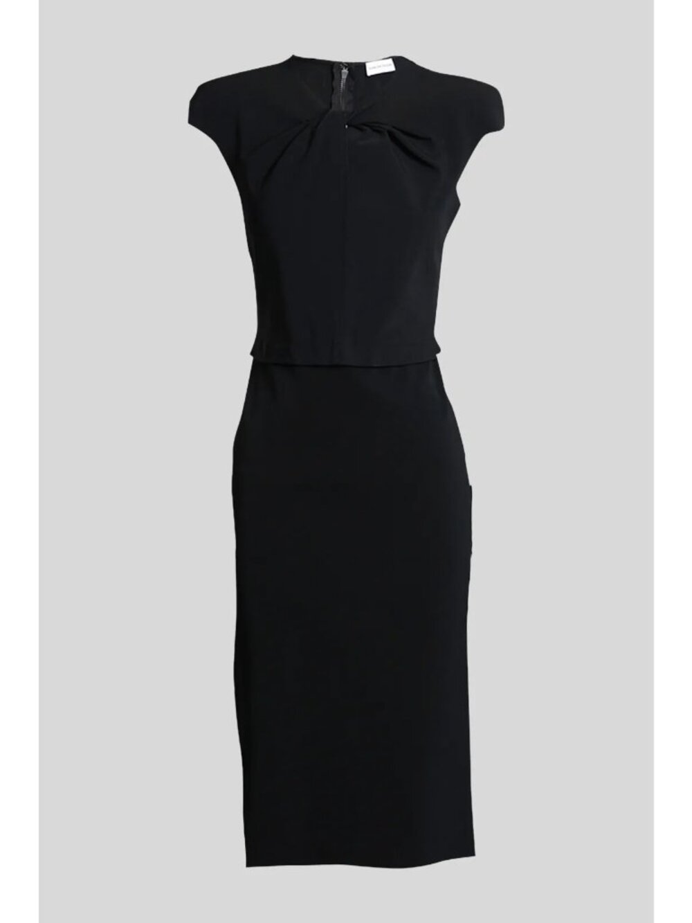 Scanlan Theodore Scuba Pencil Dress Navy Blue Twist Front Knit Cap Sleeve Sheath
